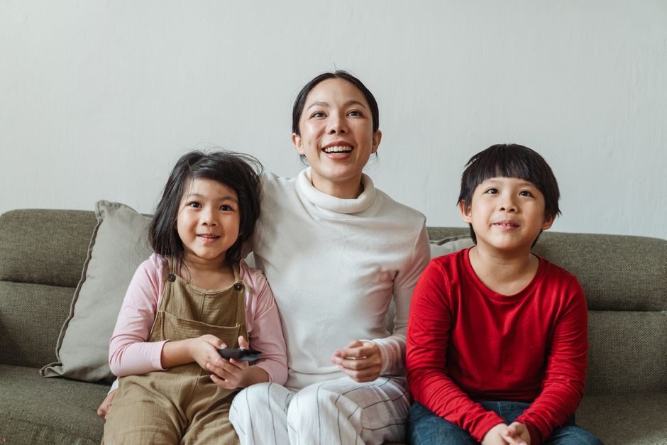 family watching TV home